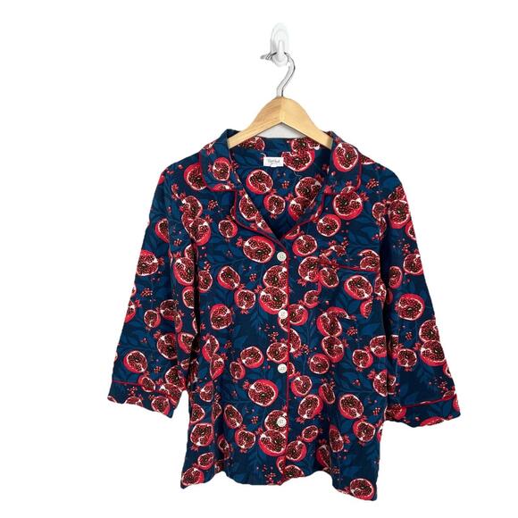 BED HEAD Women's Pajama Button Down Top Casual Size Large Pomegranate Print - Picture 1 of 7